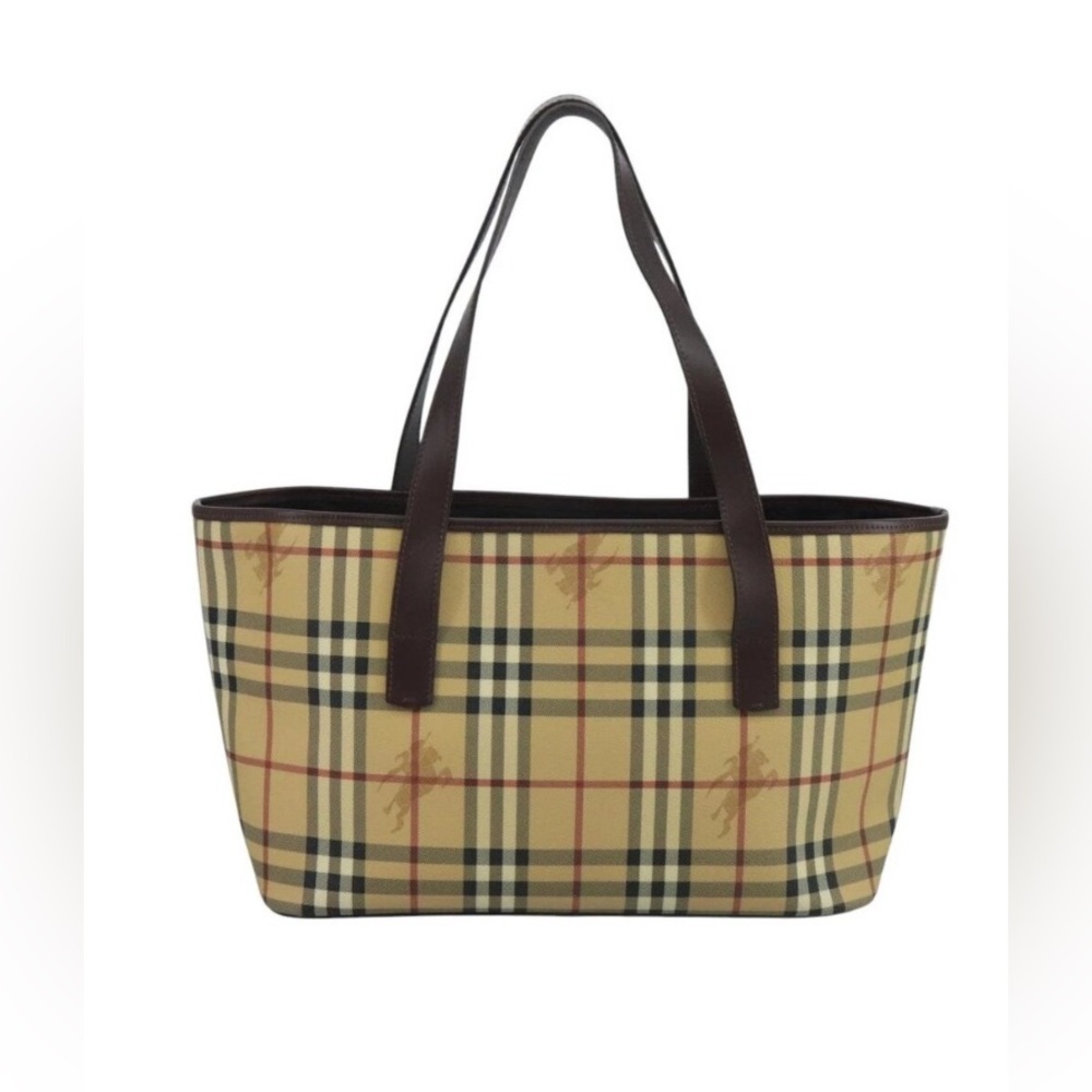 BURBERRY Nova Check Mono PVC Plaid Medium Size Tote Bag EUC